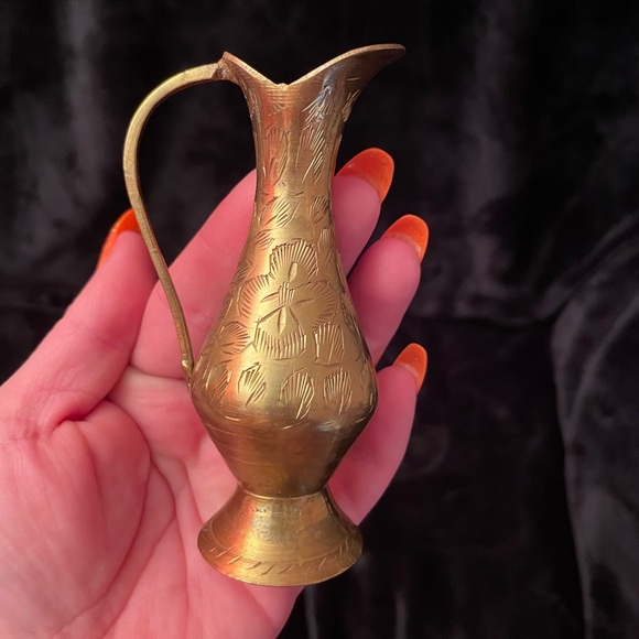 Vintage Mini Etched Brass Pitcher - Picture 3 of 5